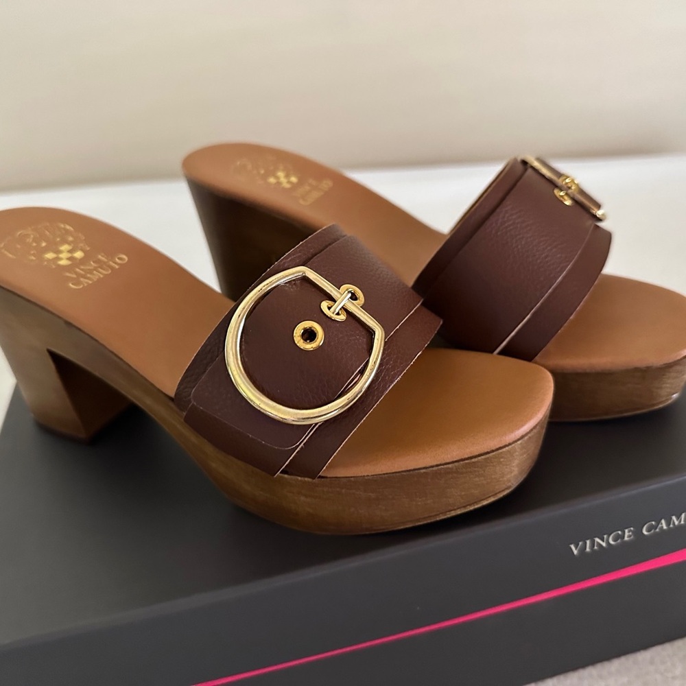 Vince Camuto Brown Leather Slide Sandals